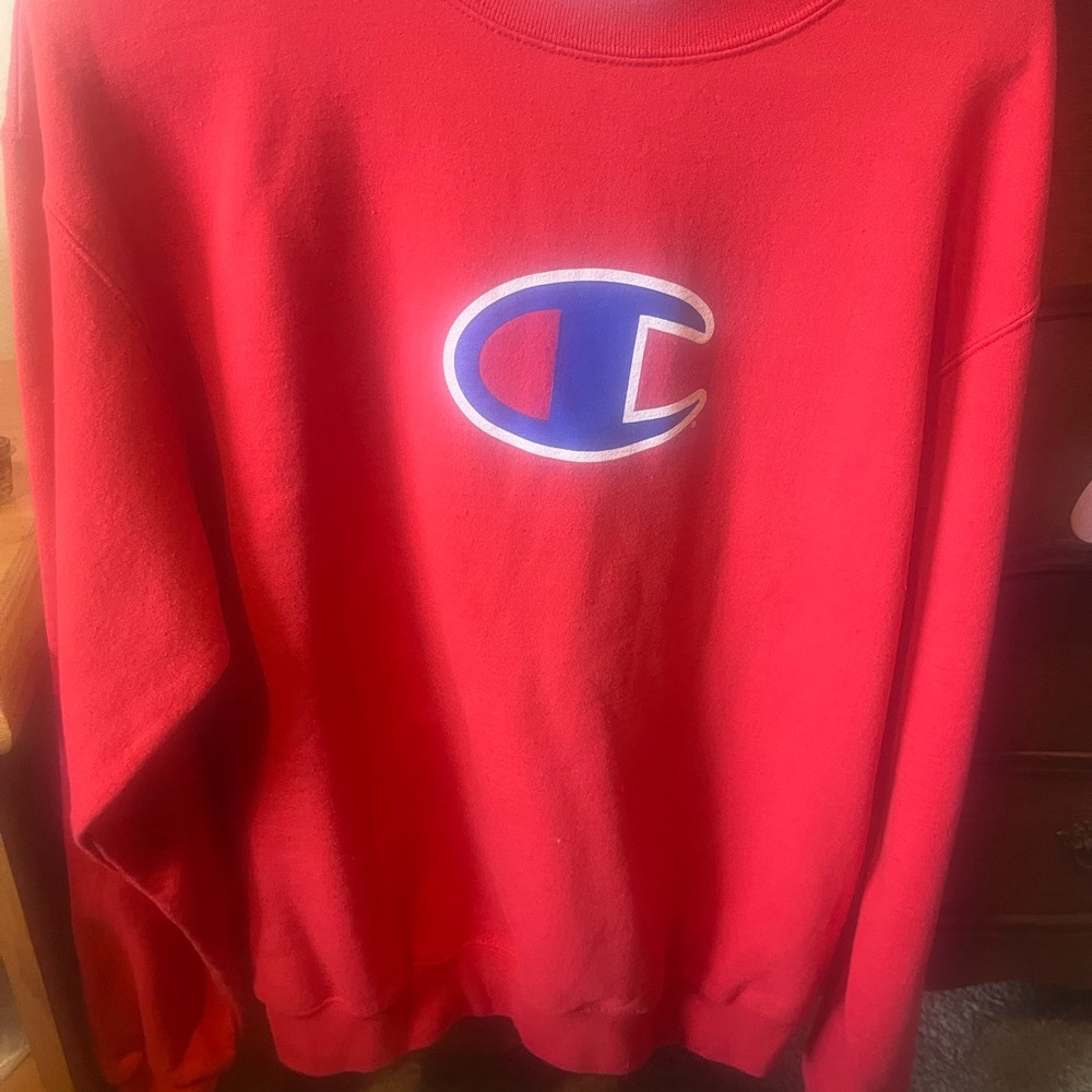 Champion Red Crewneck with Blue Logo